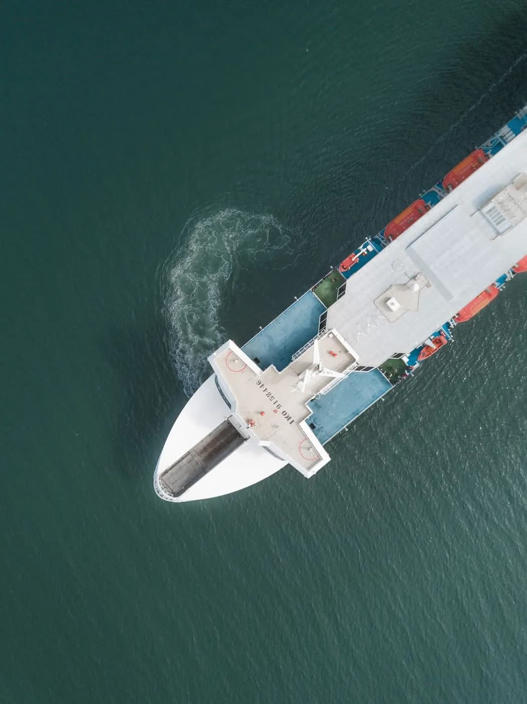 Aerial view of a cargo ship at sea